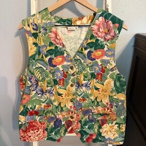 Vintage 80s 90s Hawaiian Floral Cotton Button Up Vest “Gotcha Covered” Size L